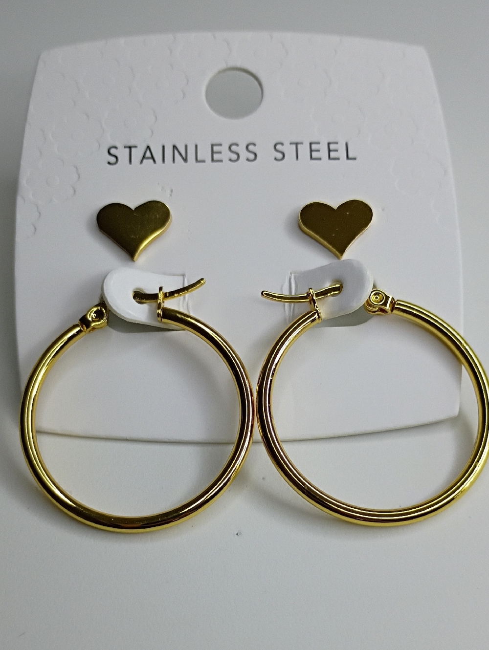 New Gold Heart Hoop Earrings - Stainless Steel